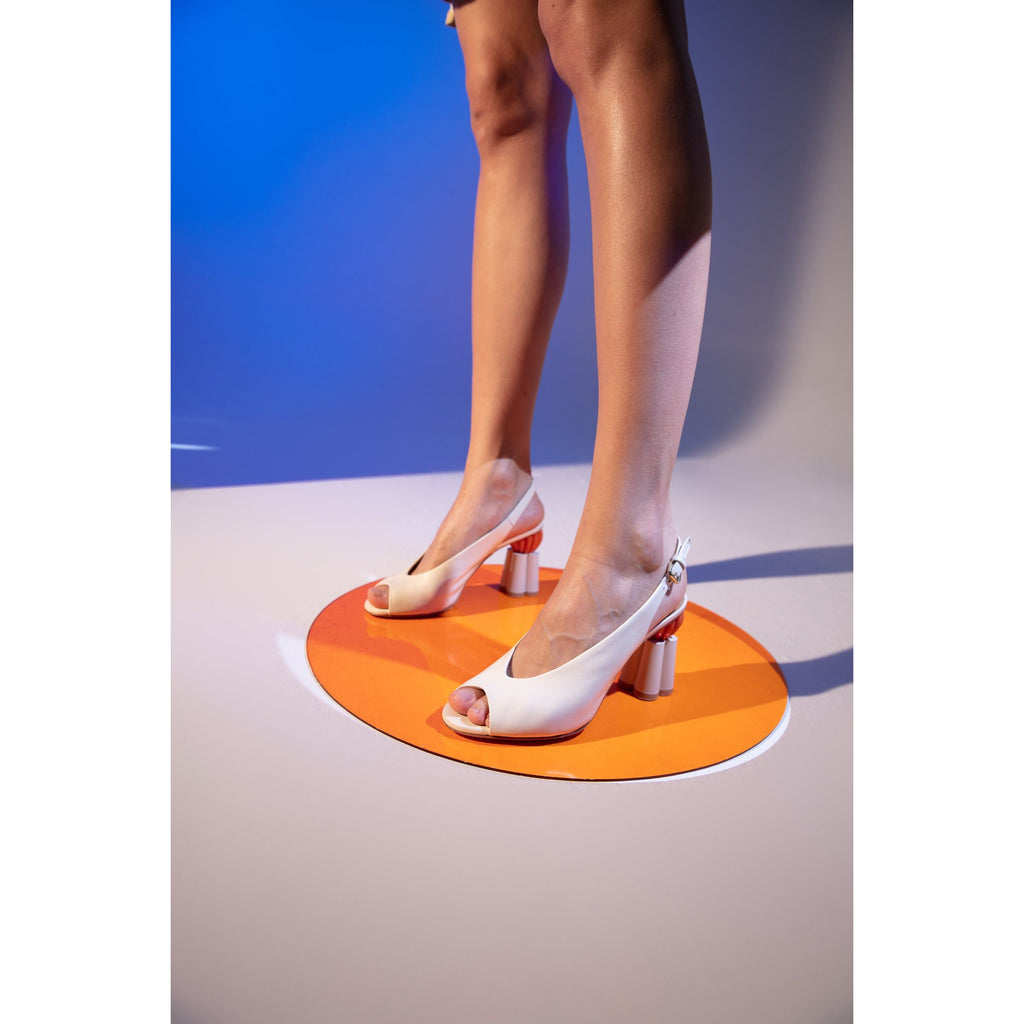 The Cimla Cream Leather Pumpkin Heel Women Sandal