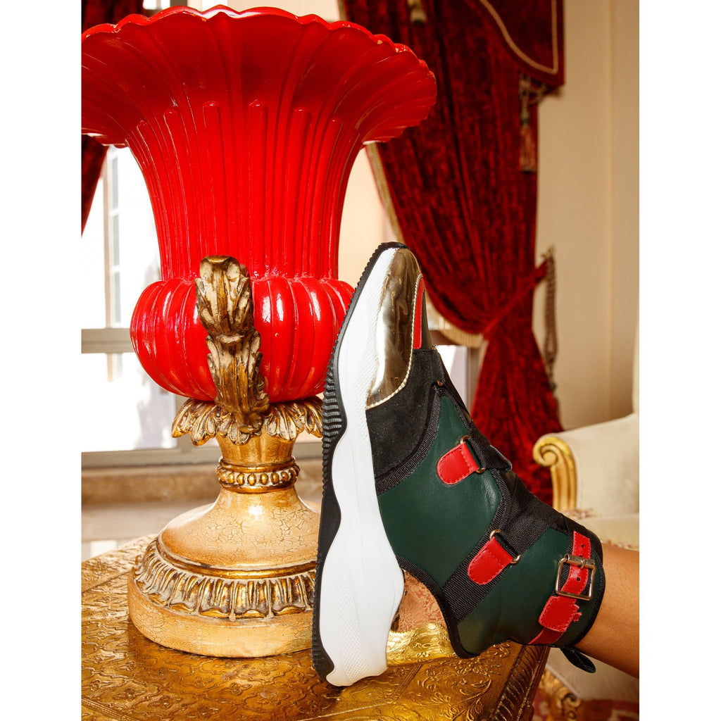 The Ottoman Green & Gold Leather Ankle Women Boot Final Sale!