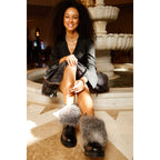 The Kajapati Black Leather Natural Fur Mid Calf Women Boot