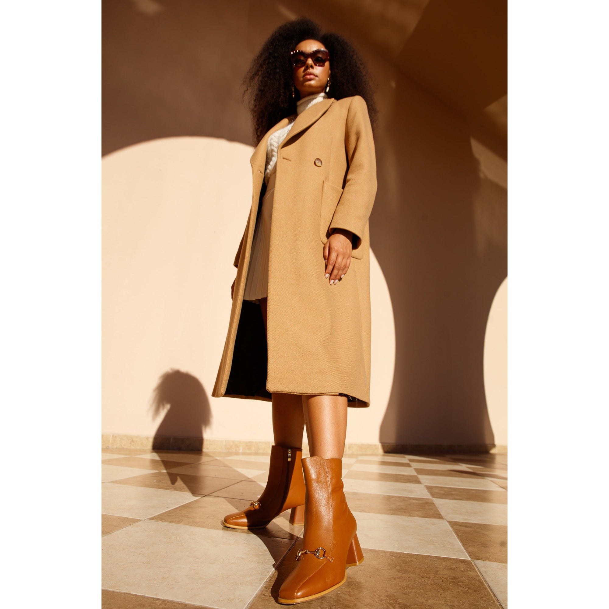 The Bukres Tan Leather Block Heel Mid Calf Women Boot