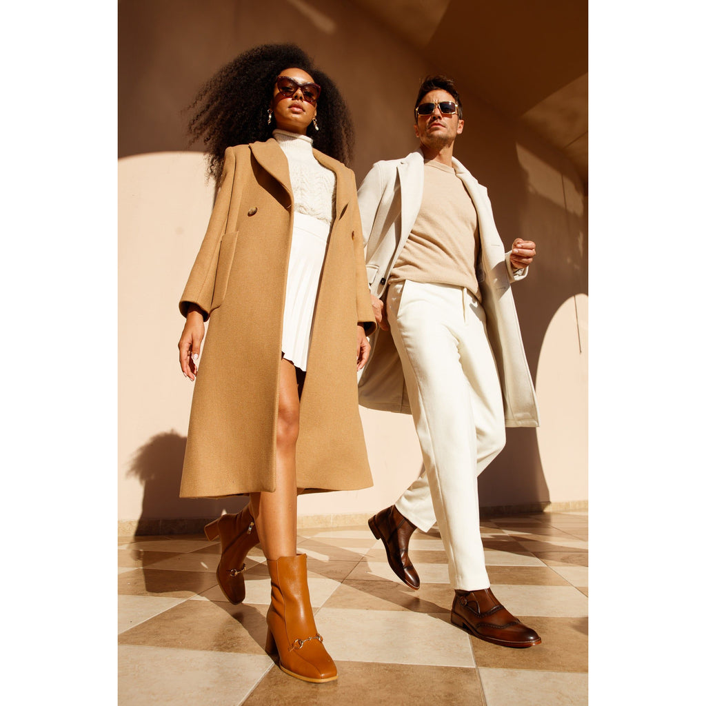 The Bukres Tan Leather Block Heel Mid Calf Women Boot