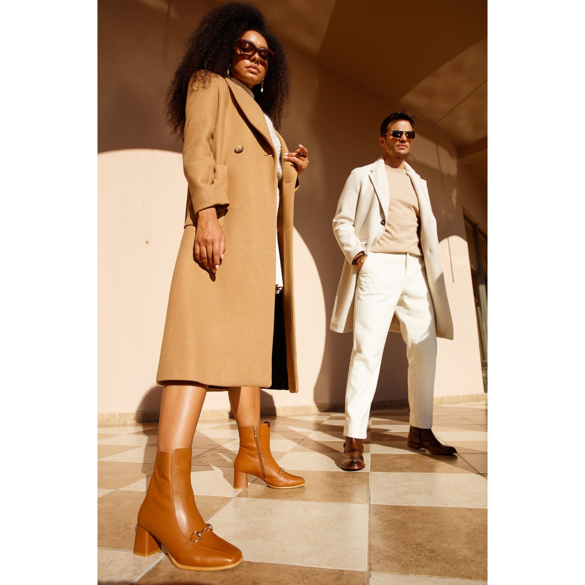 The Bukres Tan Leather Block Heel Mid Calf Women Boot