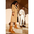 The Bukres Tan Leather Block Heel Mid Calf Women Boot