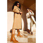 The Bukres Tan Leather Block Heel Mid Calf Women Boot