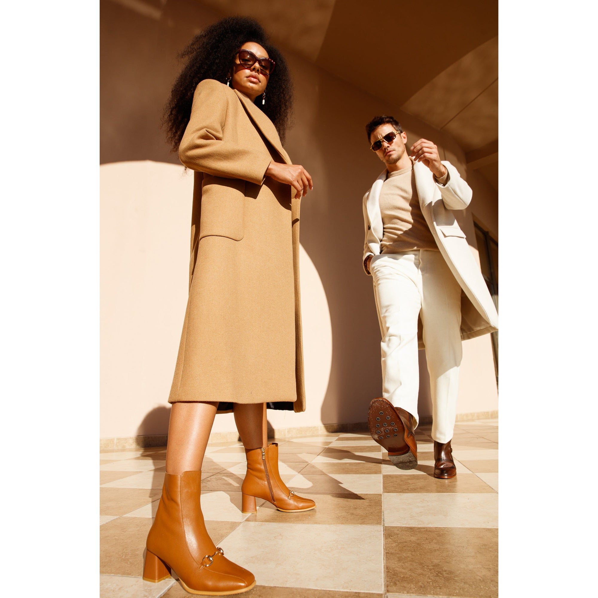 The Bukres Tan Leather Block Heel Mid Calf Women Boot