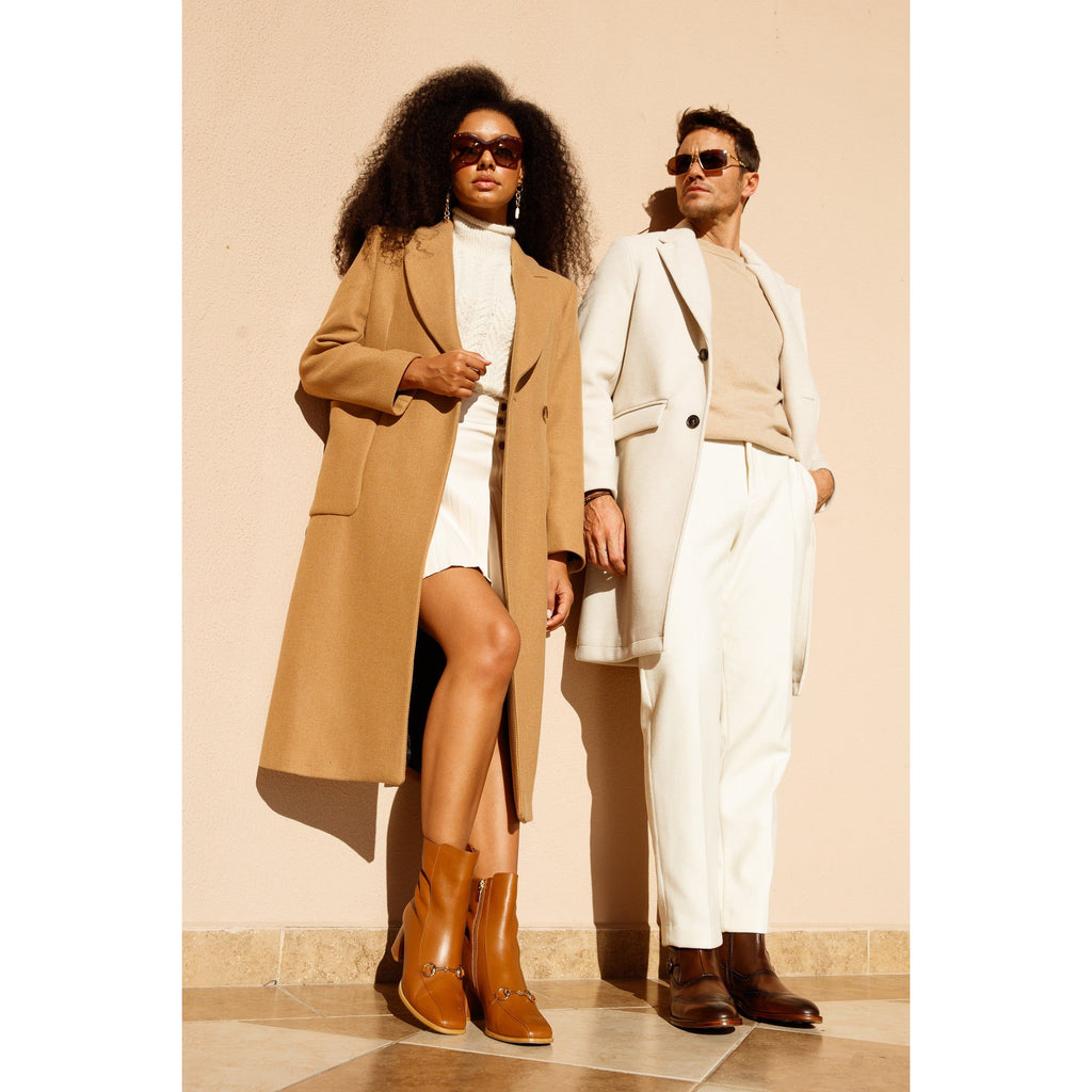 The Bukres Tan Leather Block Heel Mid Calf Women Boot