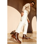 The Rand Brown Leather Double Buckle Brogue Men Boot with a Zipper