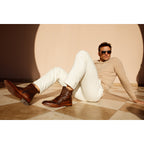 The Rand Brown Leather Double Buckle Brogue Men Boot with a Zipper
