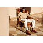 The Morral Tan Handwoven Leather Cross Strap Buckle Zip-Up Men Boot