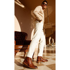 The Morral Tan Handwoven Leather Cross Strap Buckle Zip-Up Men Boot