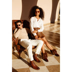 The Morral Tan Handwoven Leather Cross Strap Buckle Zip-Up Men Boot