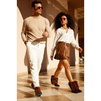 The Morral Tan Handwoven Leather Cross Strap Buckle Zip-Up Men Boot