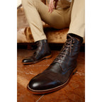 The Anderson Brown Leather & Suede Brogue Lace-Up Men Boot with a Zipper