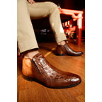 The Randor Brown Crocodile Leather Side-Zip Dress Ankle Men  Boot