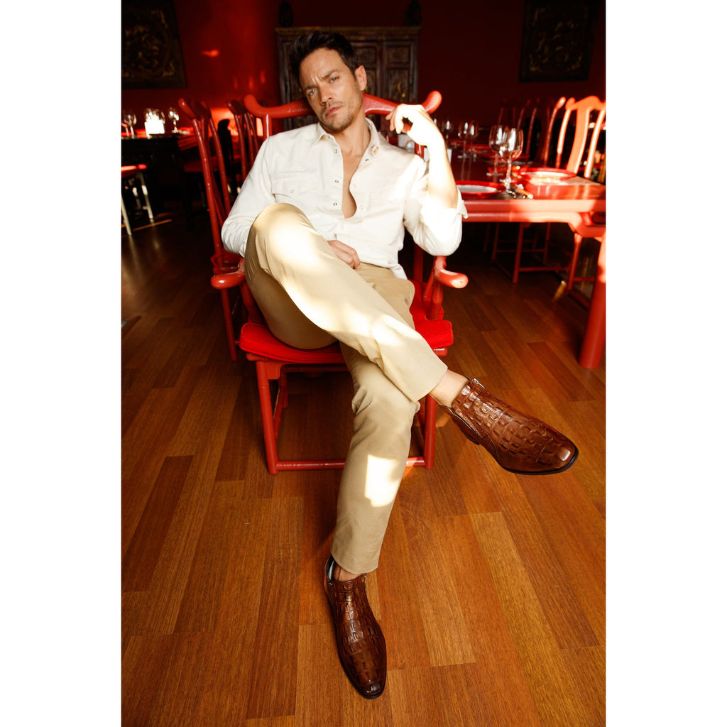 The Randor Brown Crocodile Leather Side-Zip Dress Ankle Men  Boot