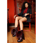 The Melo Burgundy Leather Natural Mid Calf Platform Heel Women Boot