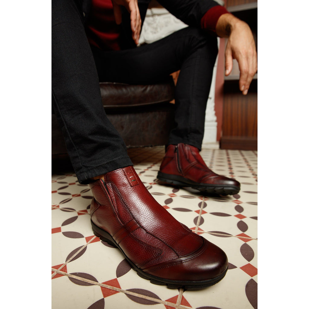 Vinci The Montreal Burgundy Leather Casual Zip-Up Ankle Men Boot