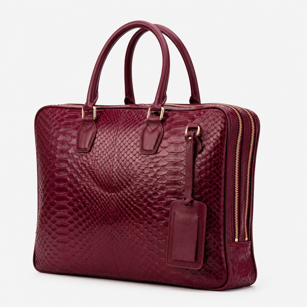 The Cortona Burgundy Snake Leather Men’s Laptop Briefcase