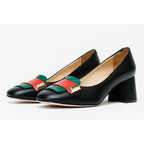 The Olney Black Leather Block Heel Pump Women Shoe