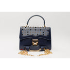 The Infanta Navy Blue Spike Leather Handbag