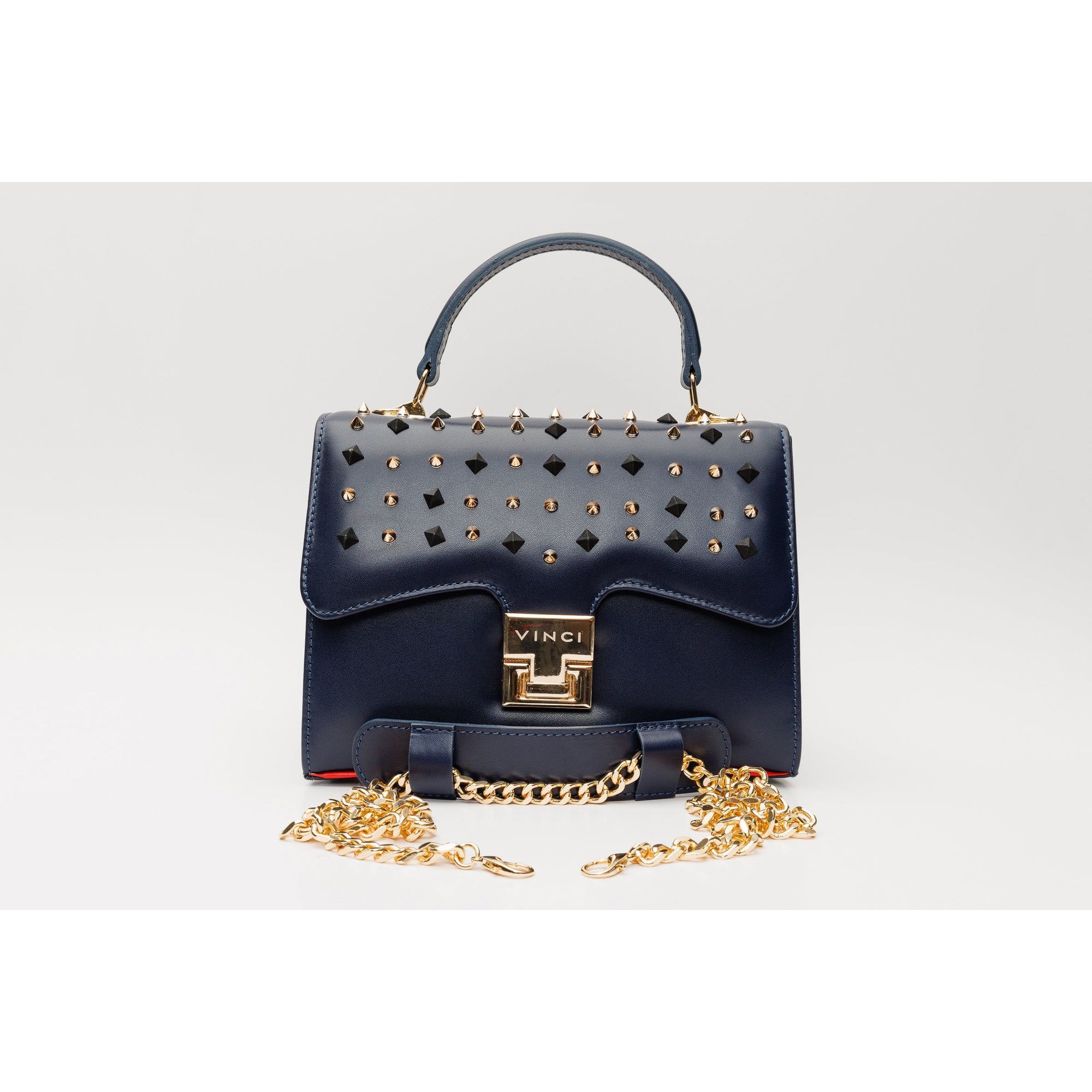 The Infanta Navy Blue Spike Leather Handbag
