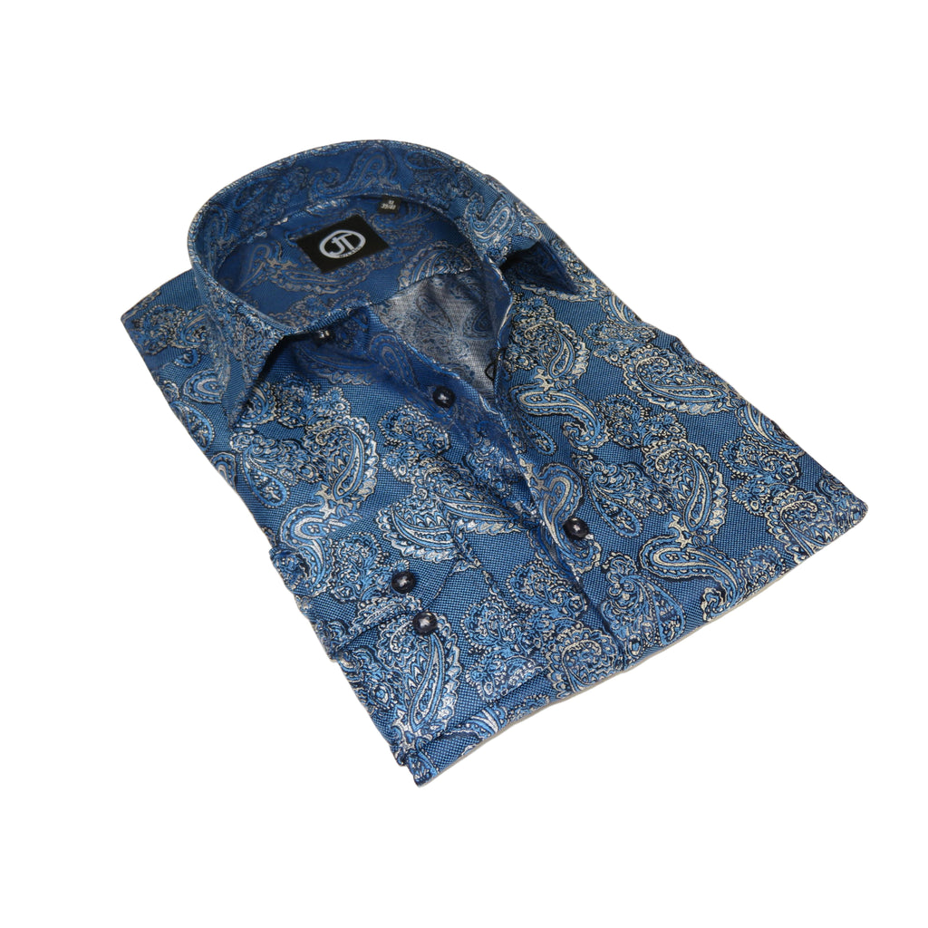 Men's JT MILANO by AVM Turkey Paisley Floral Shirt Slim Fit 6020-35 Blue/Gray