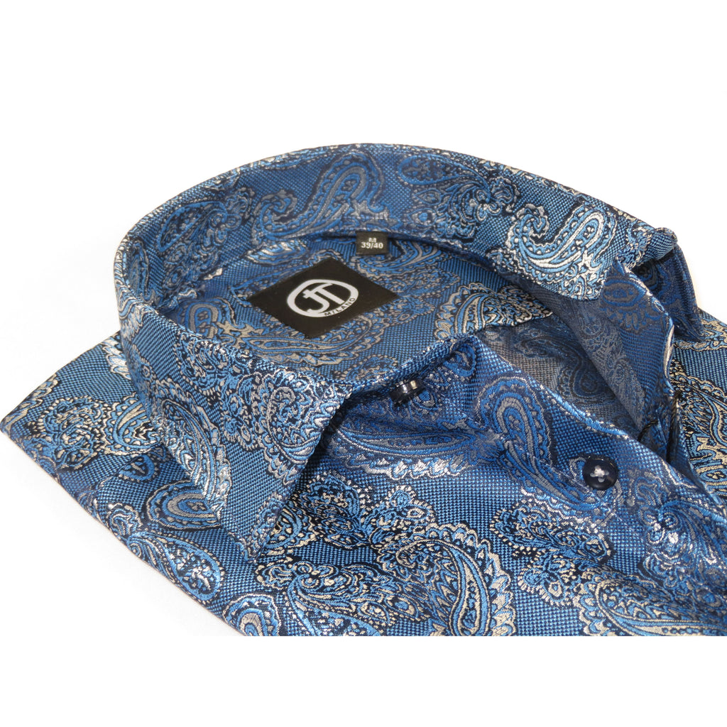 Men's JT MILANO by AVM Turkey Paisley Floral Shirt Slim Fit 6020-35 Blue/Gray