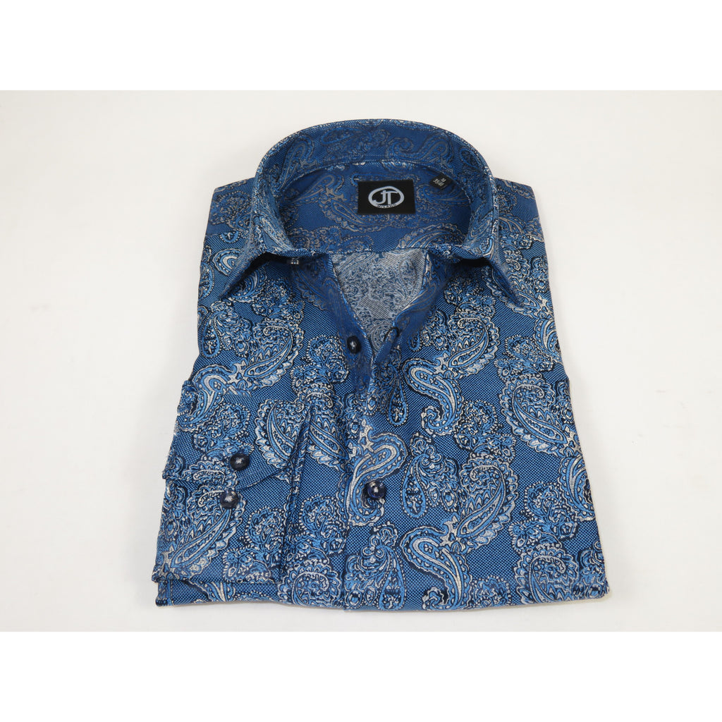 Men's JT MILANO by AVM Turkey Paisley Floral Shirt Slim Fit 6020-35 Blue/Gray