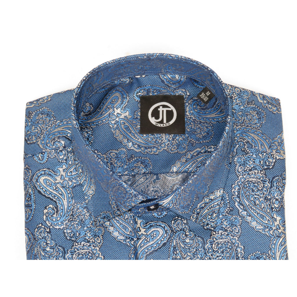 Men's JT MILANO by AVM Turkey Paisley Floral Shirt Slim Fit 6020-35 Blue/Gray