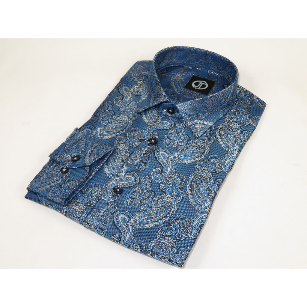 Men's JT MILANO by AVM Turkey Paisley Floral Shirt Slim Fit 6020-35 Blue/Gray