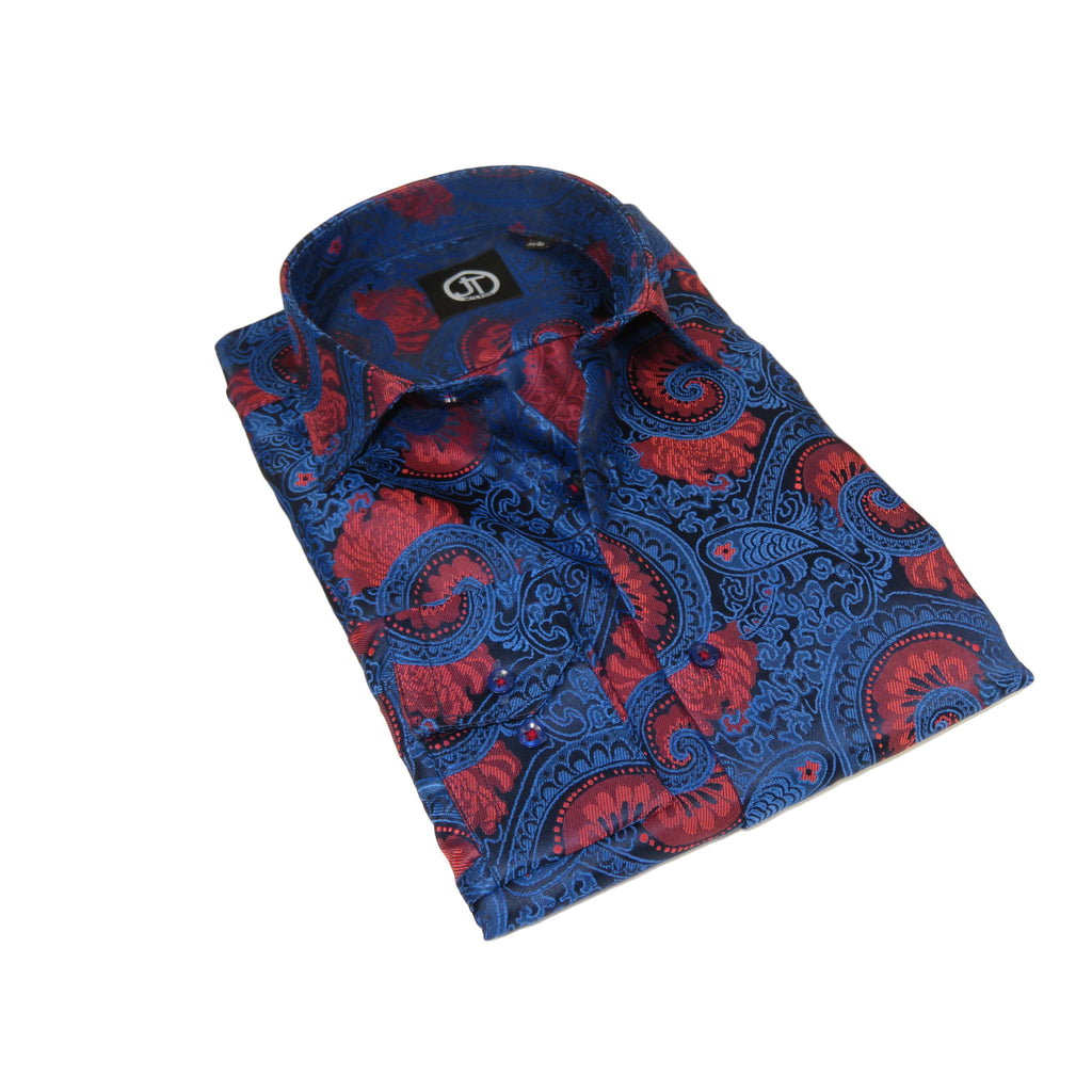 Men's JT MILANO by AVM Turkey Paisley Floral Shirt Slim Fit 6022-24 Navy/Wine