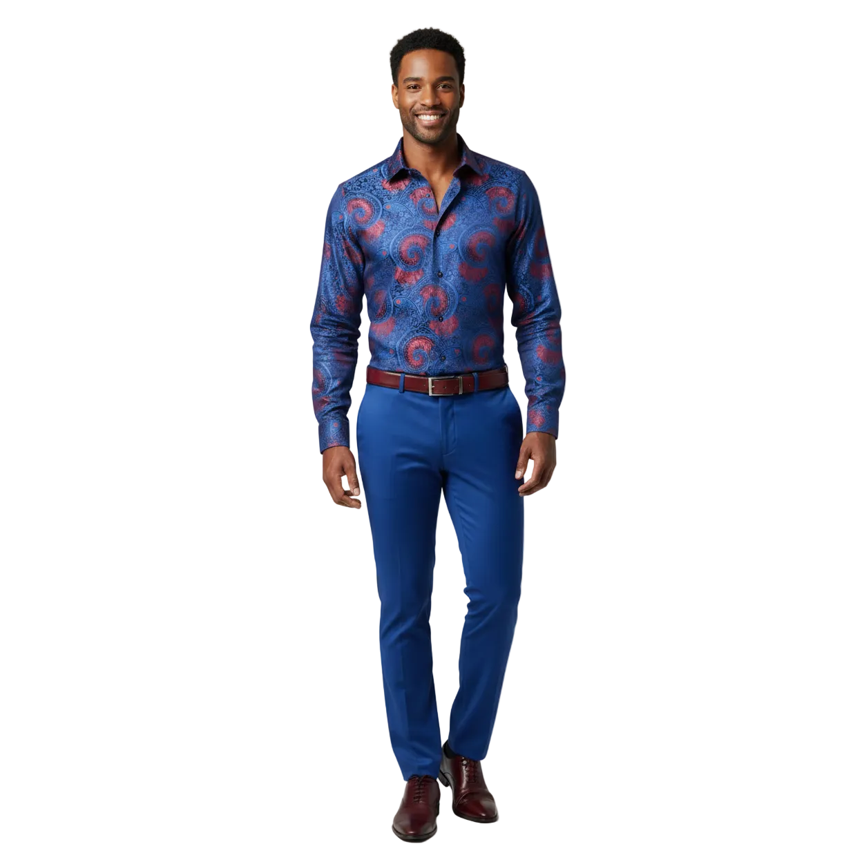 Men's JT MILANO by AVM Turkey Paisley Floral Shirt Slim Fit 6022-24 Navy/Wine