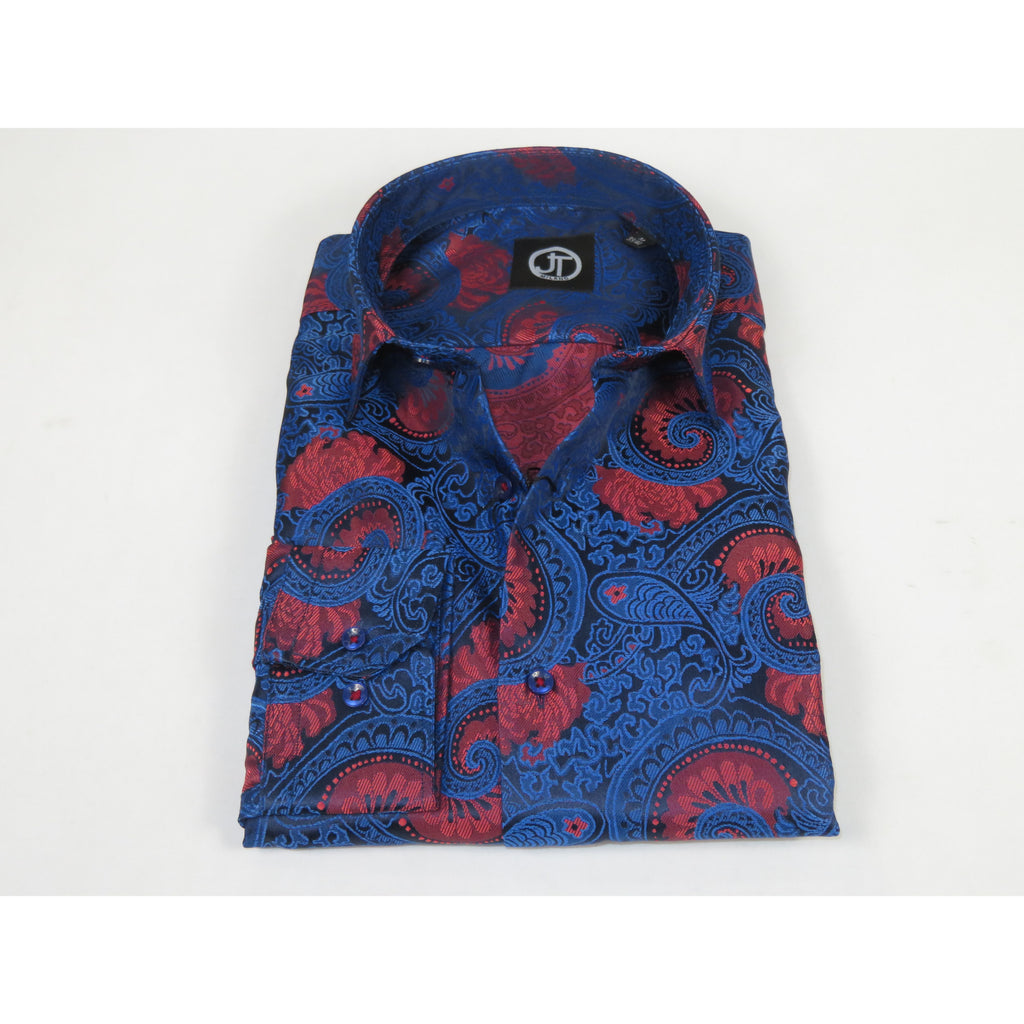 Men's JT MILANO by AVM Turkey Paisley Floral Shirt Slim Fit 6022-24 Navy/Wine