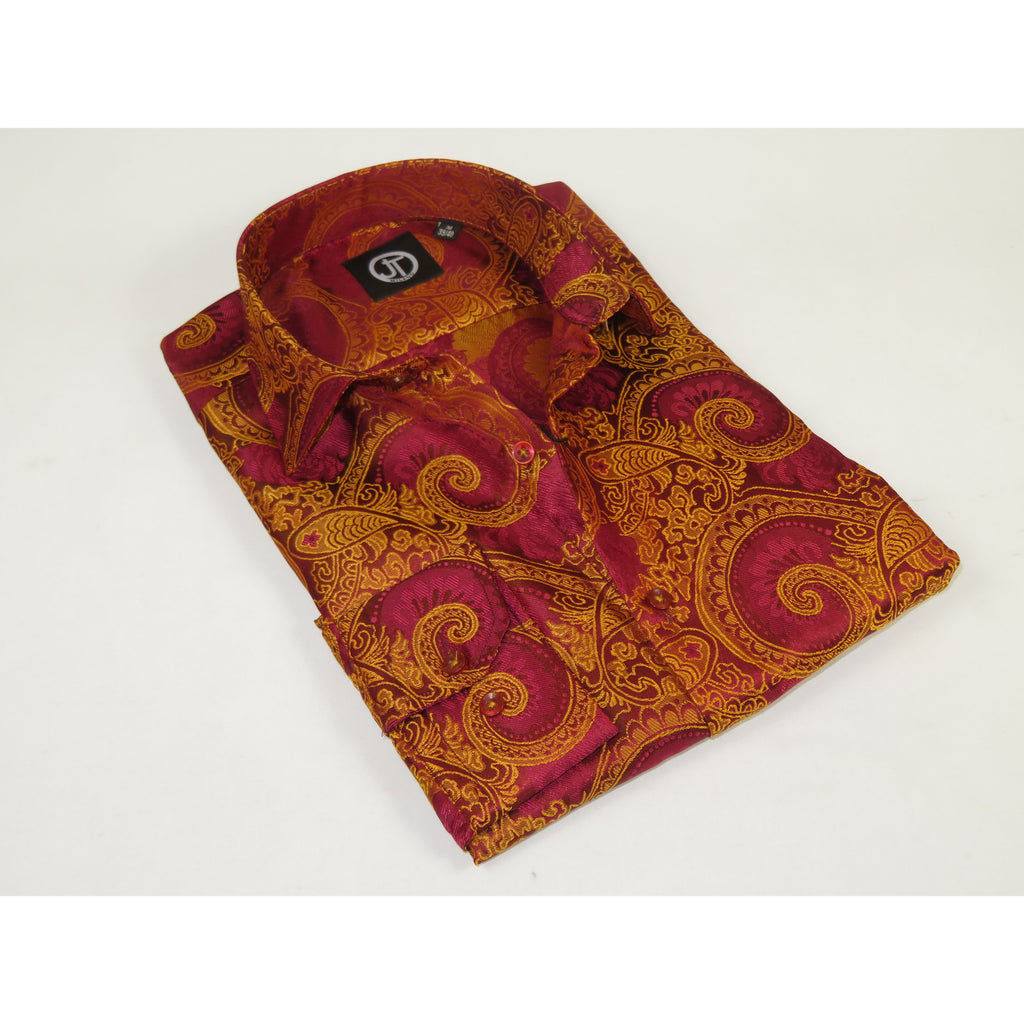 Men's JT MILANO by AVM Paisley Floral Shirt Turkey Slim Fit 6022-28 Wine/Gold