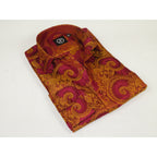 Men's JT MILANO by AVM Paisley Floral Shirt Turkey Slim Fit 6022-28 Wine/Gold