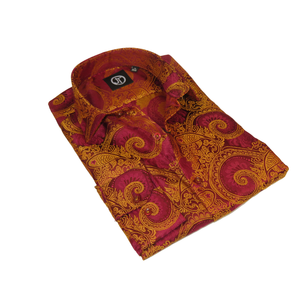 Men's JT MILANO by AVM Paisley Floral Shirt Turkey Slim Fit 6022-28 Wine/Gold