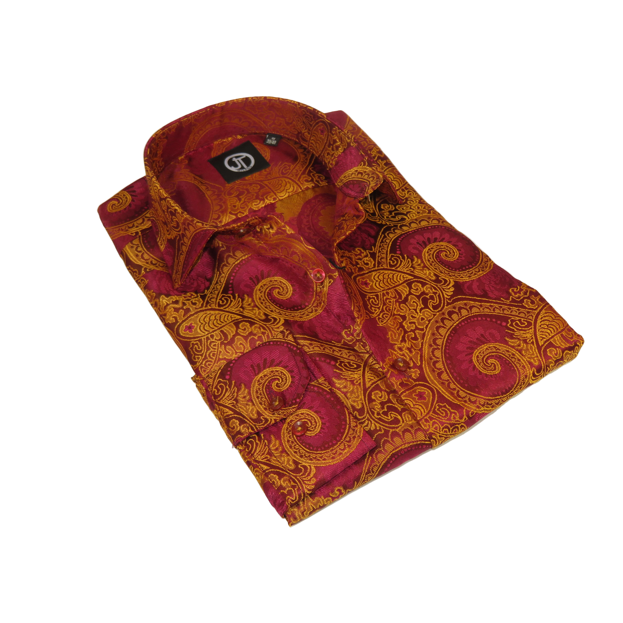 Men's JT MILANO by AVM Paisley Floral Shirt Turkey Slim Fit 6022-28 Wine/Gold