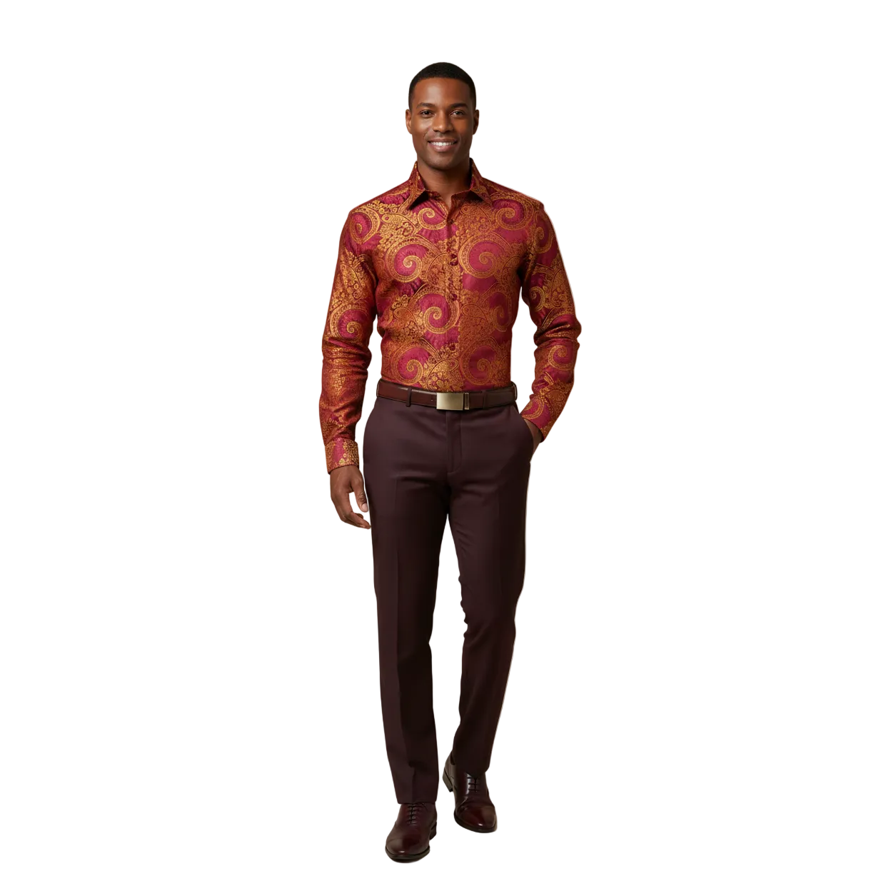 Men's JT MILANO by AVM Paisley Floral Shirt Turkey Slim Fit 6022-28 Wine/Gold