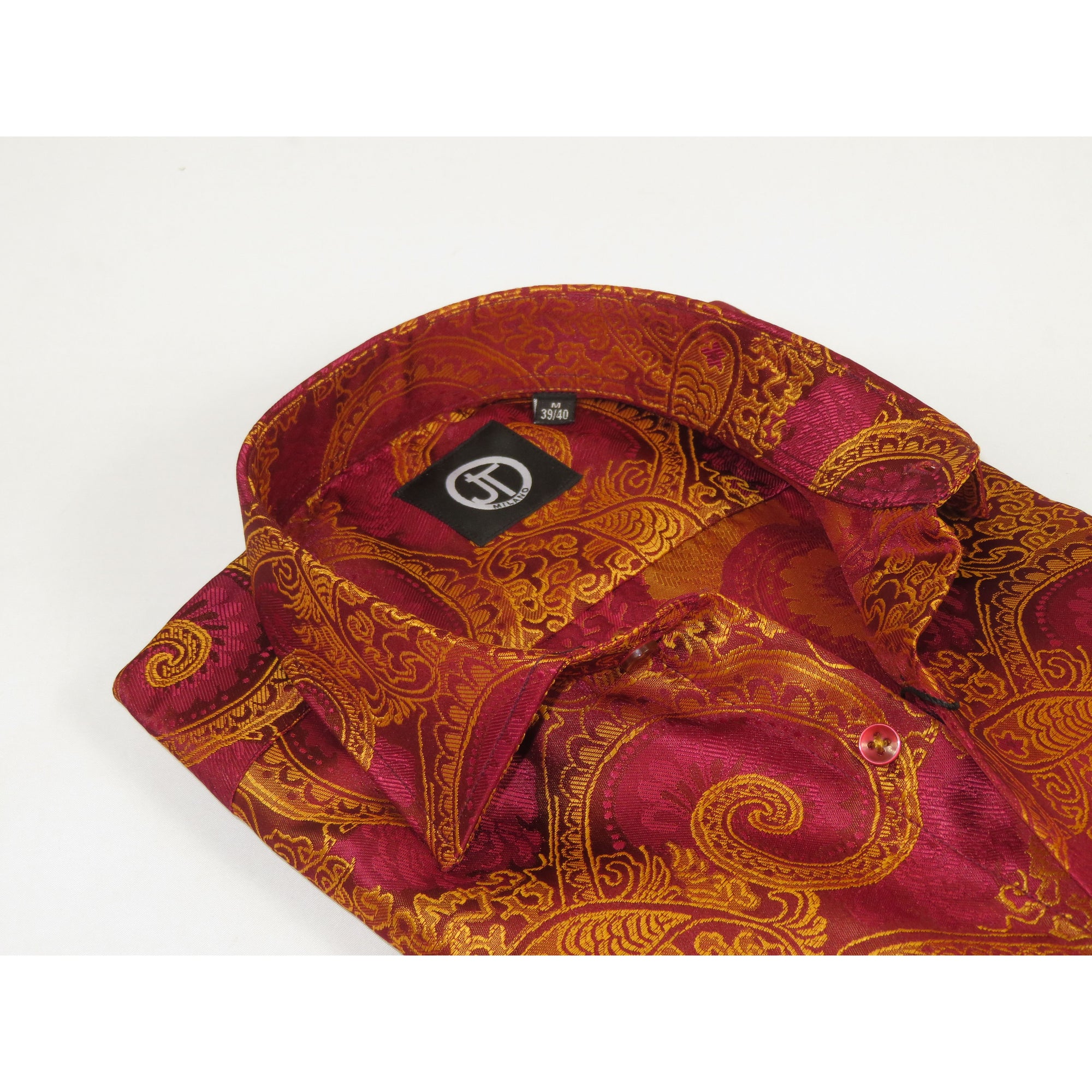 Men's JT MILANO by AVM Paisley Floral Shirt Turkey Slim Fit 6022-28 Wine/Gold