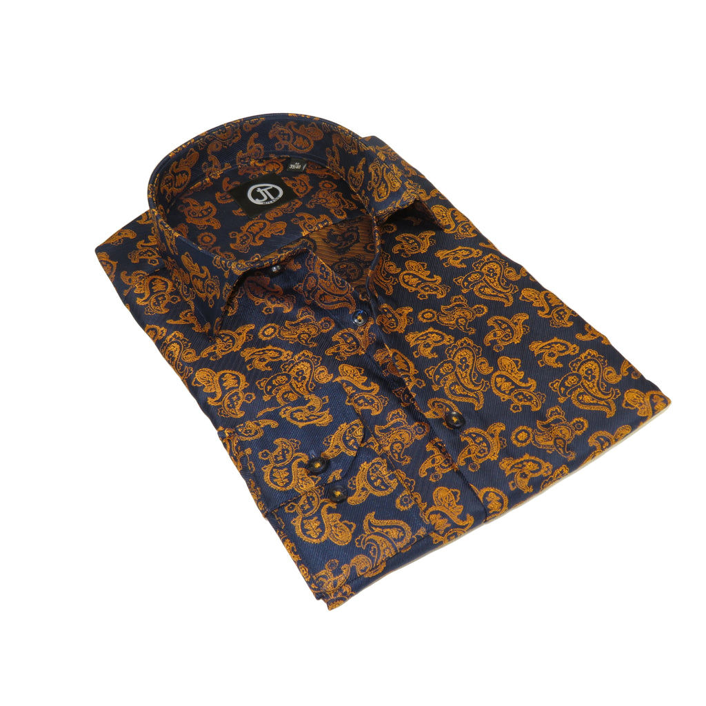 Men's JT MILANO by AVM Paisley Floral Shirt Turkey Slim Fit 6023-24 Navy/Gold
