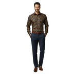 Men's JT MILANO by AVM Paisley Floral Shirt Turkey Slim Fit 6023-24 Navy/Gold