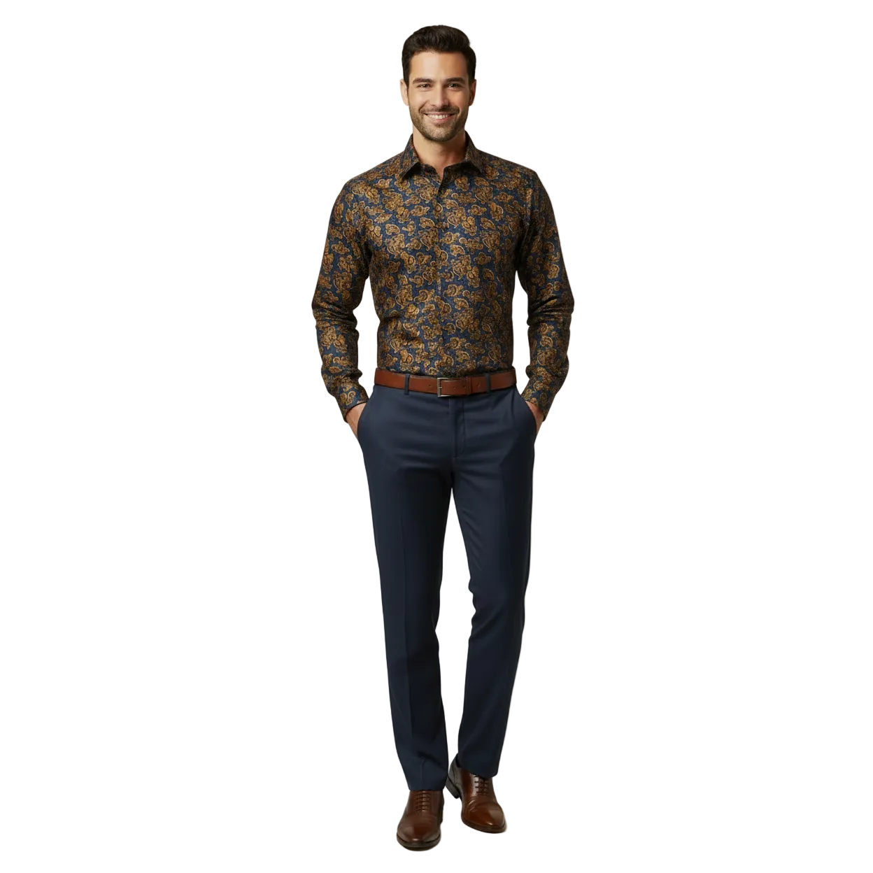 Men's JT MILANO by AVM Paisley Floral Shirt Turkey Slim Fit 6023-24 Navy/Gold