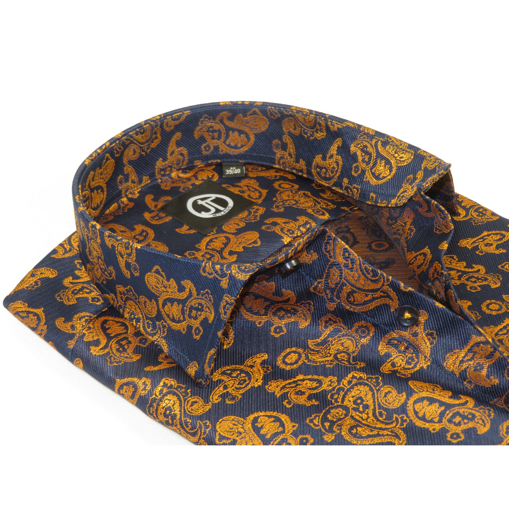 Men's JT MILANO by AVM Paisley Floral Shirt Turkey Slim Fit 6023-24 Navy/Gold