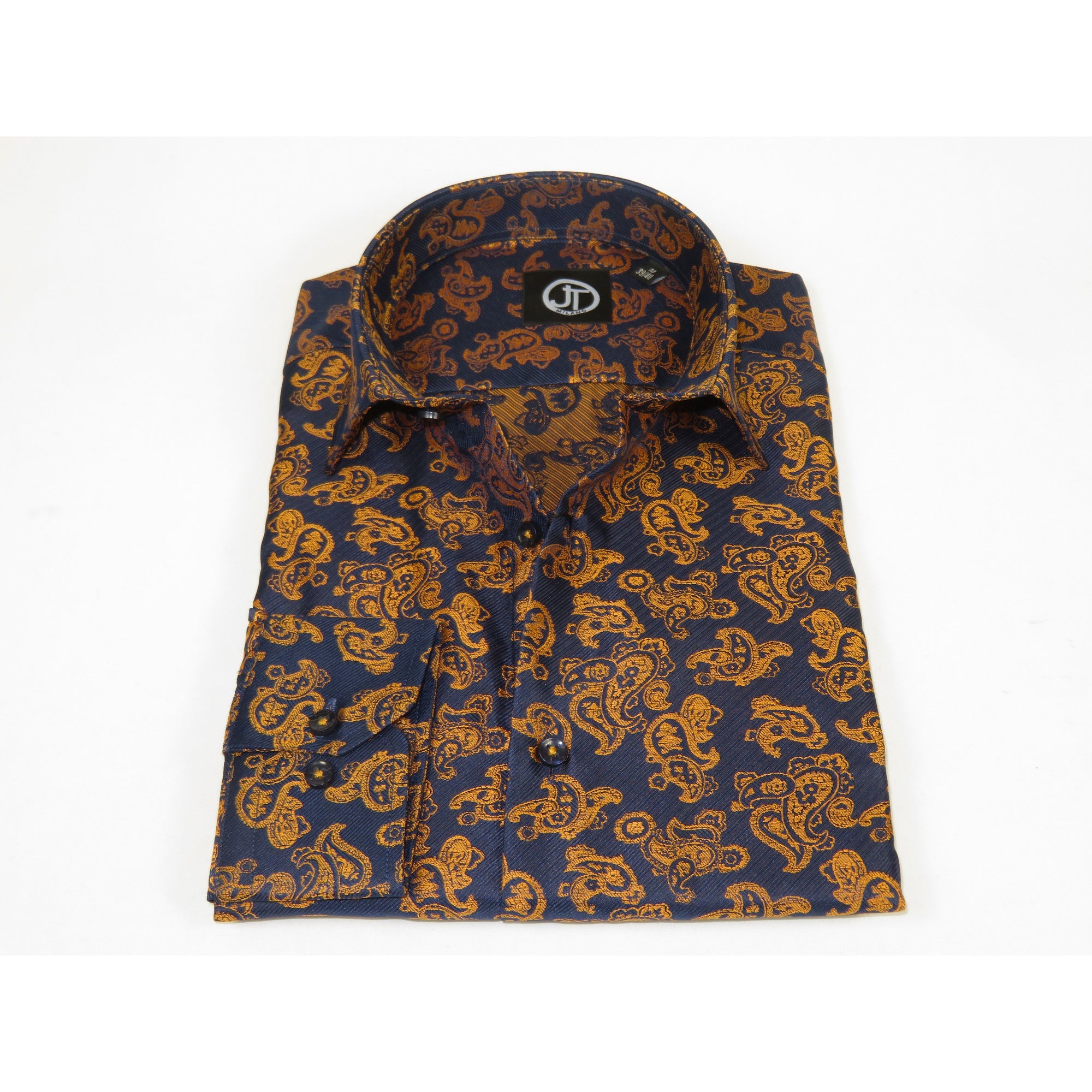 Men's JT MILANO by AVM Paisley Floral Shirt Turkey Slim Fit 6023-24 Navy/Gold