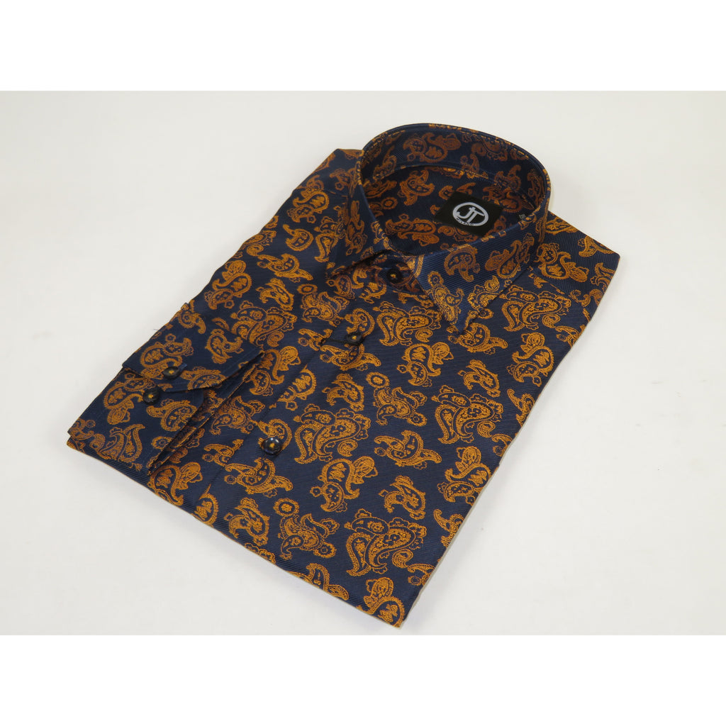 Men's JT MILANO by AVM Paisley Floral Shirt Turkey Slim Fit 6023-24 Navy/Gold