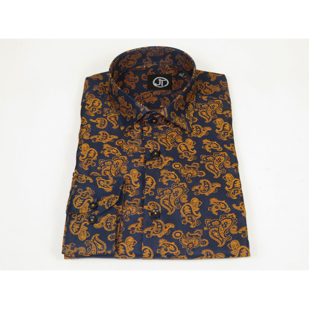 Men's JT MILANO by AVM Paisley Floral Shirt Turkey Slim Fit 6023-24 Navy/Gold