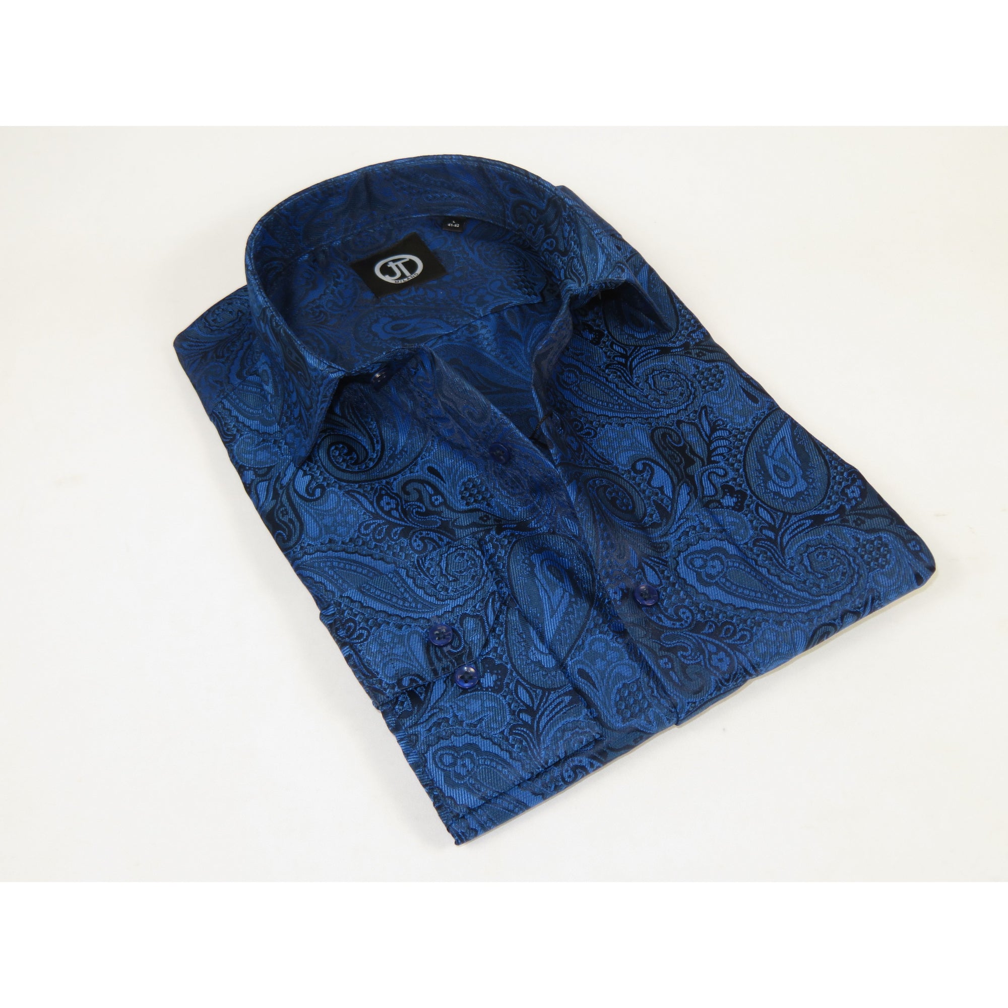 Men's JT MILANO by AVM Turkey Paisley Floral Shirt Slim Fit 6026-44 Navy/Royal