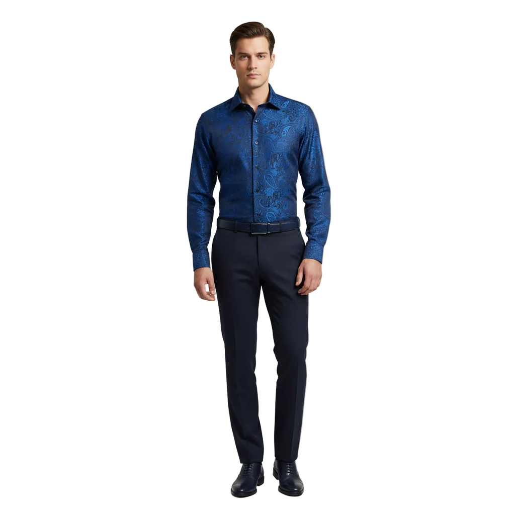 Men's JT MILANO by AVM Turkey Paisley Floral Shirt Slim Fit 6026-44 Navy/Royal