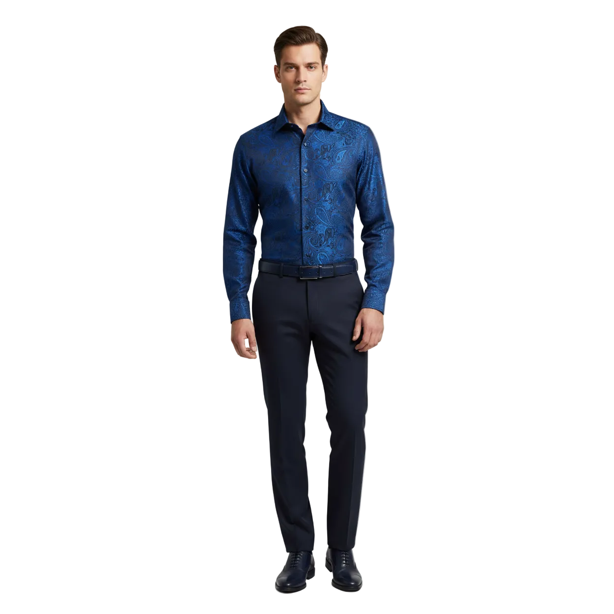 Men's JT MILANO by AVM Turkey Paisley Floral Shirt Slim Fit 6026-44 Navy/Royal