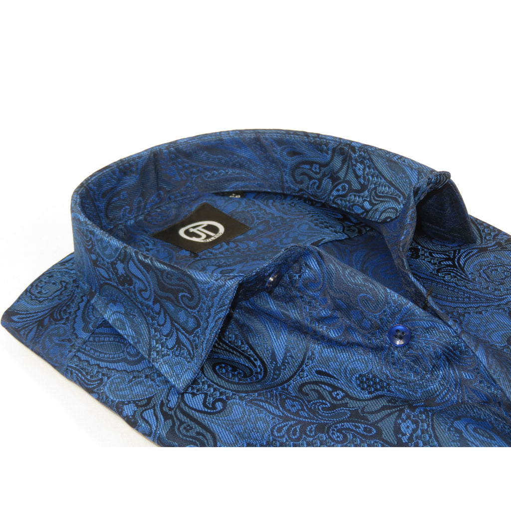 Men's JT MILANO by AVM Turkey Paisley Floral Shirt Slim Fit 6026-44 Navy/Royal